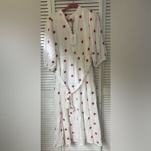 Polagram White Gauze Dress with Red Daisy Embroidery Size 1X